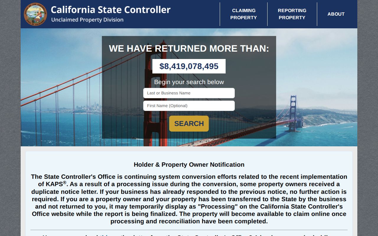 San Ramon residents directory view of California unclaimed property search