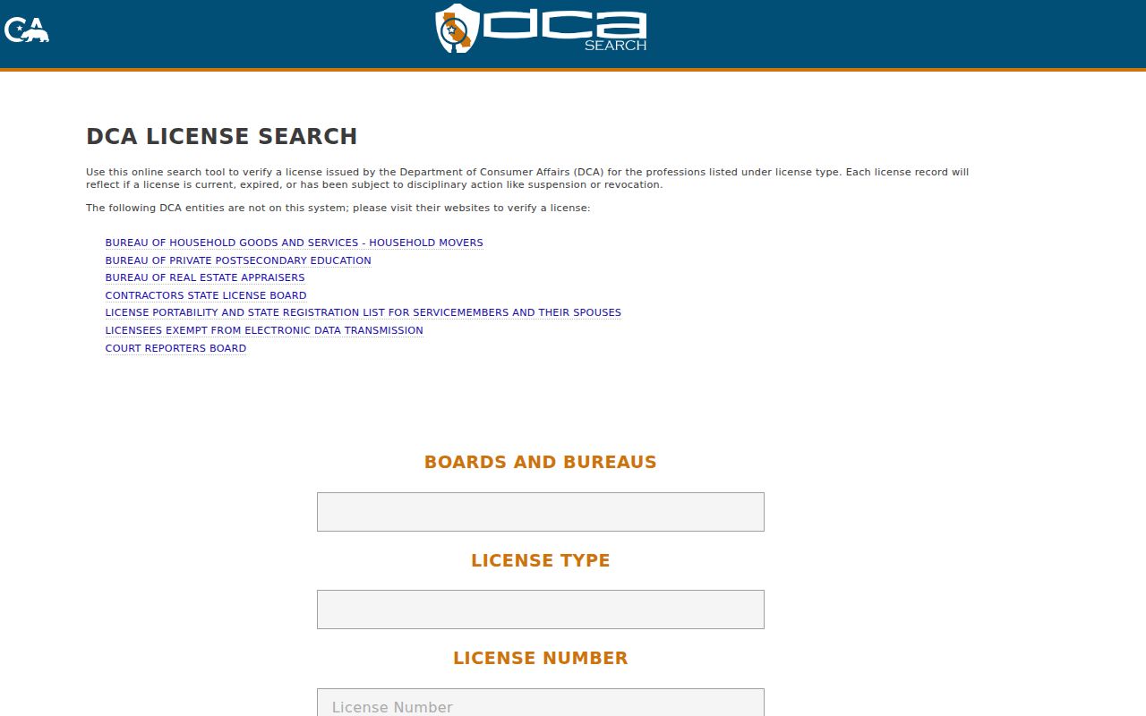 San Ramon residents directory view of California professional license search