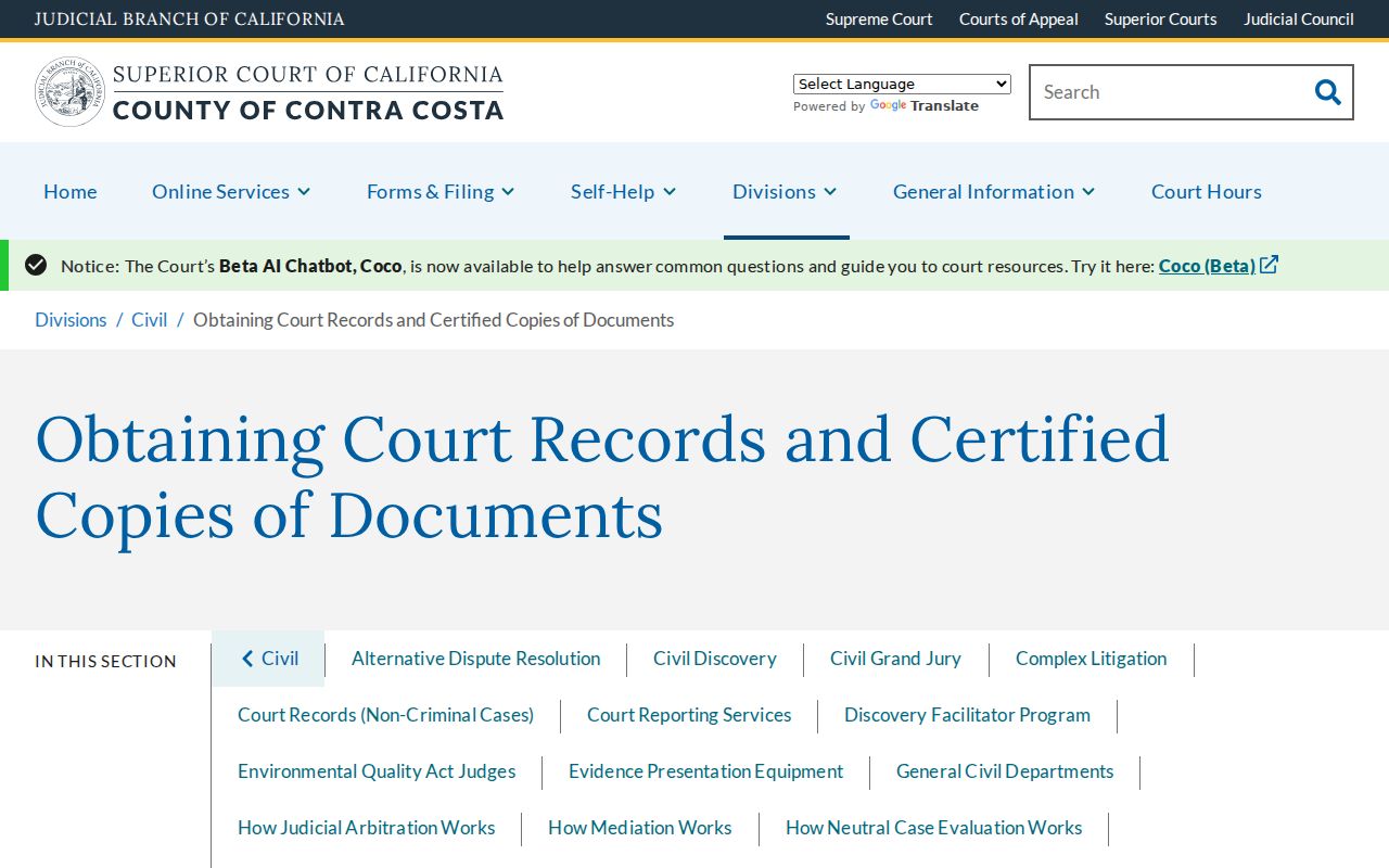 San Ramon resident lookup for court copies and certified records