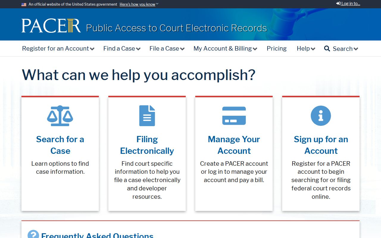 San Ramon resident lookup through the federal PACER court search