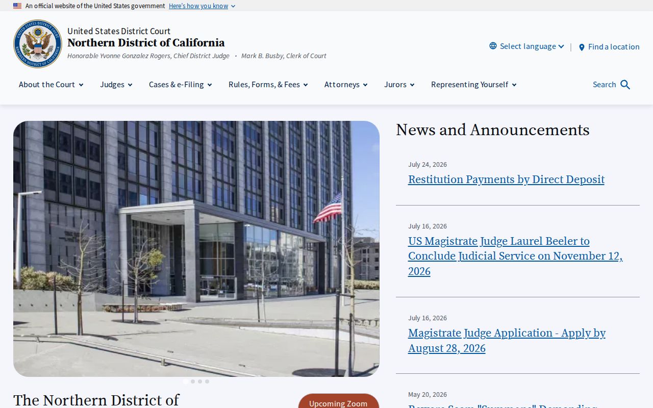 San Ramon resident lookup through the Northern District of California court site